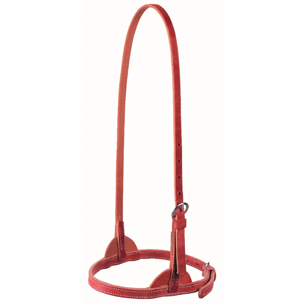 Weaver Leather Harness Caveson crafted from durable, weather-resistant russet leather with classic white contrast stitching. This essential horse tack features an adjustable crown strap with a sturdy buckle for a custom fit. Perfect for equestrians looking for high-quality, long-lasting training gear and horse nosebands that withstand the elements.