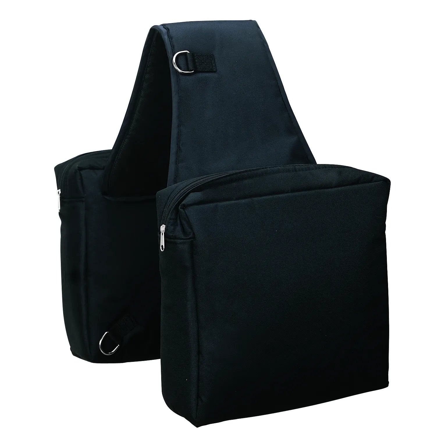Weaver Leather Heavy Duty Saddle Bag in black, perfect for trail riders. This durable equestrian gear features two large zippered storage pockets and metal D-rings for secure attachment. Its high-quality construction ensures your supplies stay safe on long rides. A must-have accessory for any horse rider looking for reliable and spacious saddle storage.