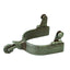 Weaver Leather Men's Buffed Brown Spurs with a balanced design for western riding. This high-quality horse tack features an antique-style buffed brown finish, decorative notched edges, and a 10-point flower-shaped rowel. Includes hinged swing buttons for easy strap attachment to cowboy boots. Perfect for equestrians seeking durable, professional-grade riding equipment with a classic rustic look.