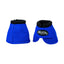 Vibrant royal blue Weaver Leather No-Turn Bell Boots crafted from heavy-duty 2520D ballistic nylon for maximum overreach protection. Features a soft black padded collar and a secure hook-and-loop strap with an oval Weaver Leather logo patch. These durable equestrian boots are designed to stay in place, offering essential hoof protection for performance or turnout. A stylish and functional addition to any horse's gear collection.