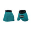 Weaver Leather No-Turn Bell Boots in vibrant teal 2520D ballistic nylon for heavy-duty hoof protection. These horse bell boots feature a padded black neoprene collar and a secure hook-and-loop closure to prevent shifting. Ideal for equestrian training, riding, or turnout, this high-performance horse gear offers superior durability and a stylish look for any tack collection.