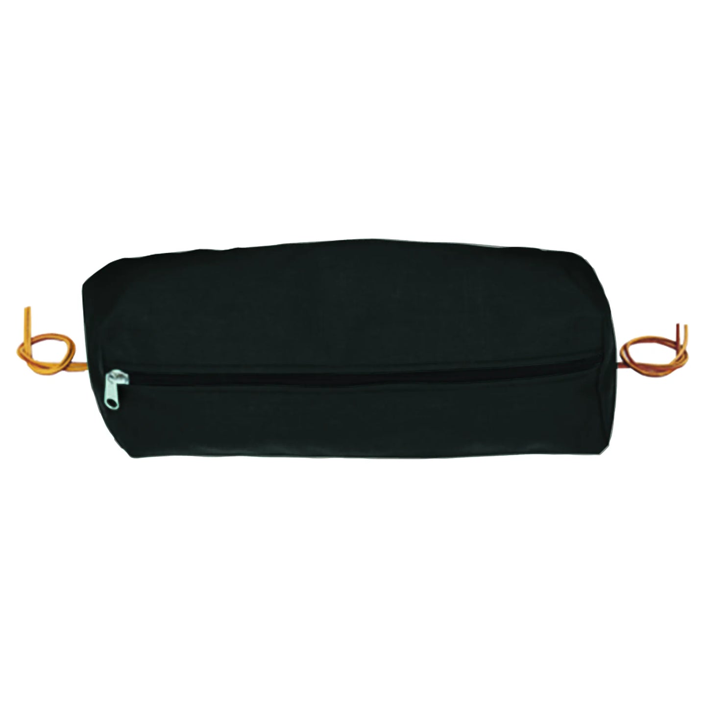 Weaver Leather Nylon Cantle Bag in sleek black, a must-have trail riding accessory. This durable nylon saddle bag features a full-length horizontal zipper and tan leather tie strings on each side for easy attachment to your saddle's cantle. Perfect for securely storing snacks, tools, and essentials during long rides. A compact, weather-resistant storage solution for every equestrian adventurer.