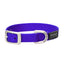 Purple Weaver Leather Terrain D.O.G. nylon dog collar featuring a durable silver-tone metal buckle and a signature engraved D-ring. Designed for active pups, this heavy-duty adjustable collar includes a stylish black rubber logo patch. Perfect for outdoor adventures, this high-quality pet accessory ensures long-lasting comfort and reliability for your dog.