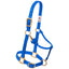 Royal blue 3/4" Weaver Leather original nylon horse halter for weanlings, sucklings, and Arabian horses. Features adjustable crown and chin straps for a perfect fit, durable brass-plated hardware, and a convenient snap-on throat latch. A high-quality, vibrant blue equestrian accessory designed for reliability and ease of use in the stable or during training.
