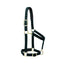 Weaver Leather Padded Halter in dark green nylon with premium brass hardware. This adjustable horse halter features extra soft padding on the noseband and crown for superior comfort. Designed for large horses, it includes heavy-duty webbing, an adjustable chin, and a convenient throat snap. Ideal for daily use, training, or trailering, providing a secure and stylish fit for your horse.