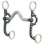 Weaver Leather Pony Bit featuring a 4-5/8" stainless steel medium port mouthpiece and stylish buffed black finish shanks. Decorative brass-colored star studs line the cheeks for a classic western look. This beginner and trail-friendly bit includes rounded silver purchase and rein rings, providing gentle leverage for pony riders. Ideal horse tack for everyday riding, training, and western performance.