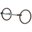 Professional ring snaffle bit from Weaver Leather featuring a 5" twisted curved mouthpiece in a silver finish and antiqued bronze loose rings. This high-quality horse bit is designed for precise communication and control, making it ideal for training or performance. The rustic, antiqued steel rings offer a timeless western aesthetic, perfect for any horse rider's tack collection.