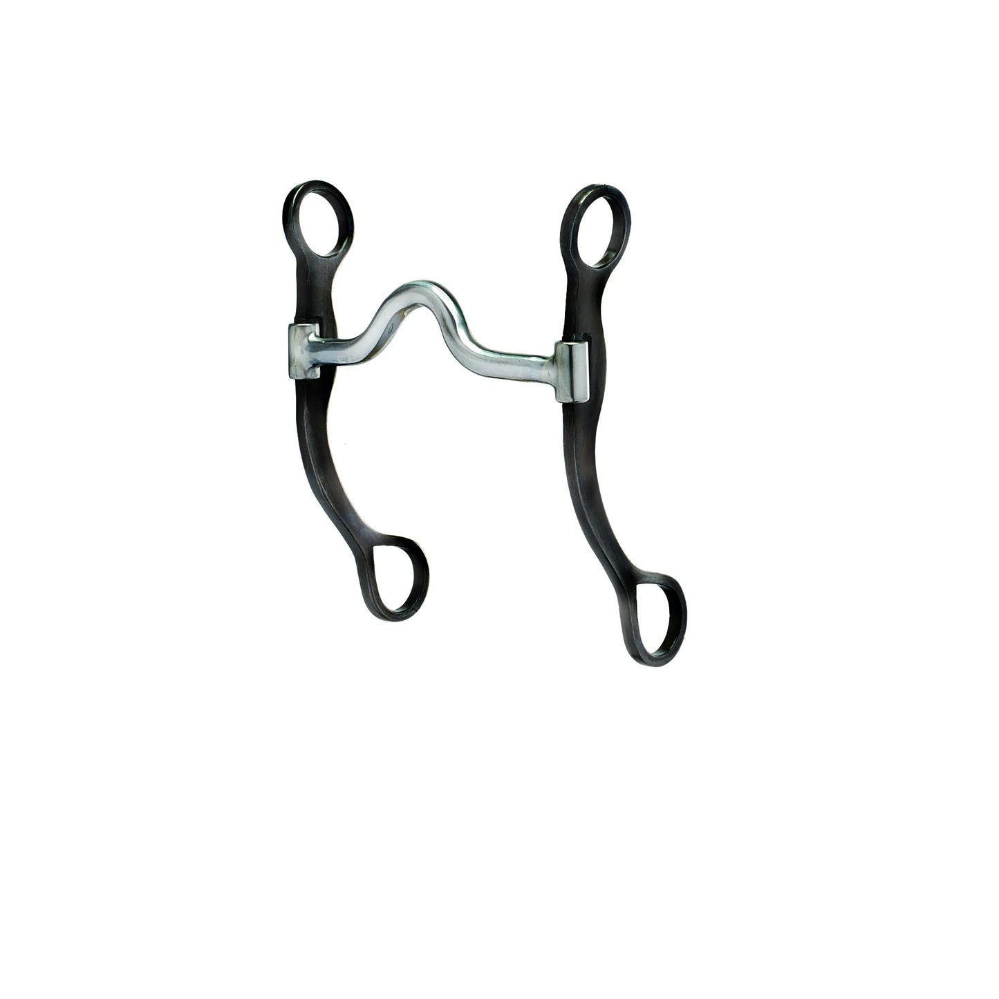 Weaver Leather Professional Shank Horse Bit featuring a 5-inch sweet iron mouthpiece with a medium port and 7-inch curved black shanks. This western bit offers independent lateral control with swivel shanks, perfect for performance and training. The durable black finish provides a sleek, professional look for any equine discipline. High-quality western tack designed for precision, tongue relief, and effective communication with your horse.