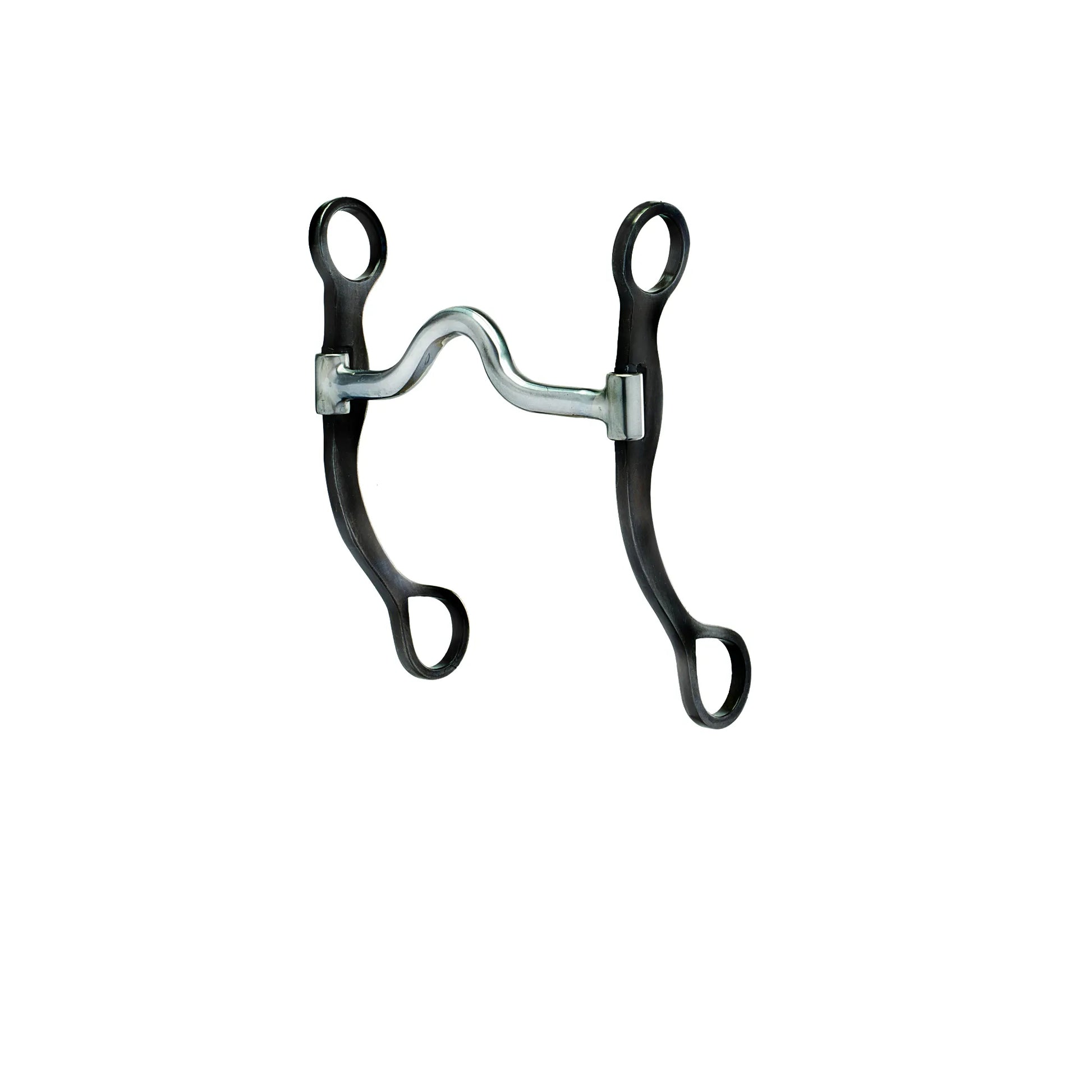 Weaver Leather Professional Shank Horse Bit featuring a 5-inch sweet iron mouthpiece with a medium port and 7-inch curved black shanks. This western bit offers independent lateral control with swivel shanks, perfect for performance and training. The durable black finish provides a sleek, professional look for any equine discipline. High-quality western tack designed for precision, tongue relief, and effective communication with your horse.