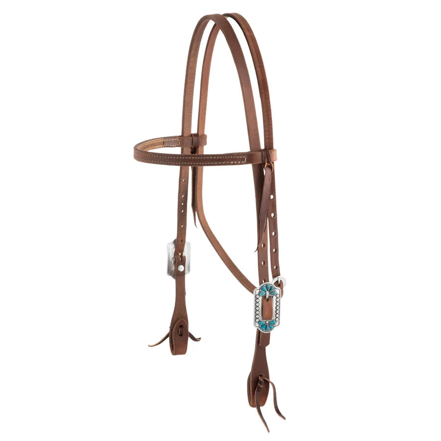 Weaver Leather ProTack Browband Headstall with Turquoise Flower Buckles - Hermann Oak Leather
