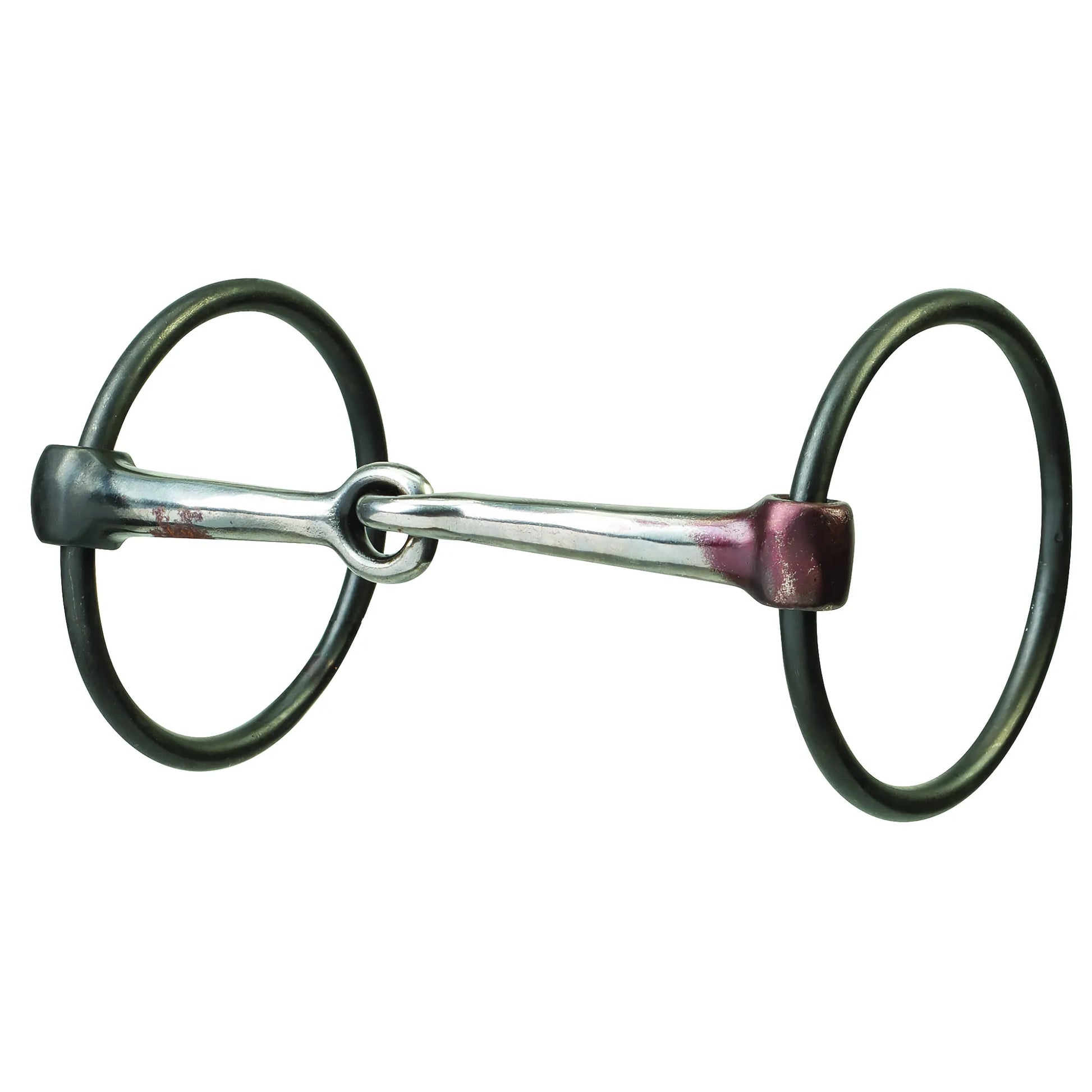 Weaver Leather Ring Snaffle Bit with a 5-inch jointed mouthpiece and durable black steel loose rings. This professional-grade horse bit provides clear communication for training and daily riding. Featuring a classic loose ring design and a sleek black finish, this equestrian tack is a stylish and functional choice for any bridle, offering reliability and control for horse owners.
