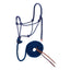 Weaver Leather Rope Halter with Diamond Braid Lead in navy blue with red and white accents. This durable, stylish equestrian set includes a knotted rope halter and a matching diamond braid lead rope with a classic leather popper. Perfect for horse training, groundwork, and daily handling, this high-quality horse gear combines dependable functionality with a professional look.