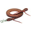 Premium Weaver Leather Roper Reins in rich Golden Chestnut, measuring 1/2" x 7.5'. These durable horse reins feature a silver-toned scissor snap and elegant burgundy latigo string ties for a classic western look. Ideal for roping, trail riding, and general equestrian use, these high-quality leather reins combine functional strength with a professional finish for any horse tack collection.