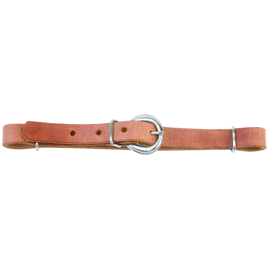 Weaver Leather Russet Curb Strap featuring durable, weather-resistant leather and polished stainless steel hardware. This professional-grade horse tack includes a secure buckle and two metal keepers for a precise, adjustable fit. Perfect for Western riding enthusiasts seeking high-quality, reliable equestrian equipment that withstands the elements while maintaining a classic look.