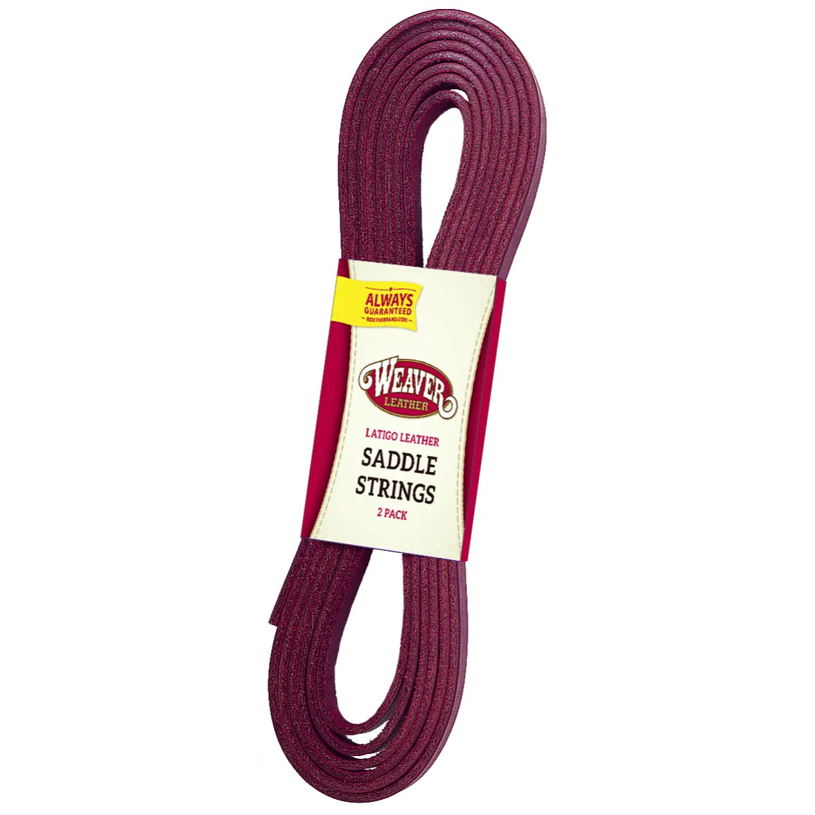 Premium Weaver Leather Burgundy Latigo Saddle Strings, 1/2" x 72", 2-pack. Durable and supple leather strips crafted for reliability on any western saddle. Ideal for horse tack repair, gear attachment, or DIY leather crafts. A must-have for equestrian enthusiasts seeking high-quality, long-lasting gear. Rich burgundy color adds a classic, professional finish to western riding equipment and tack collections.