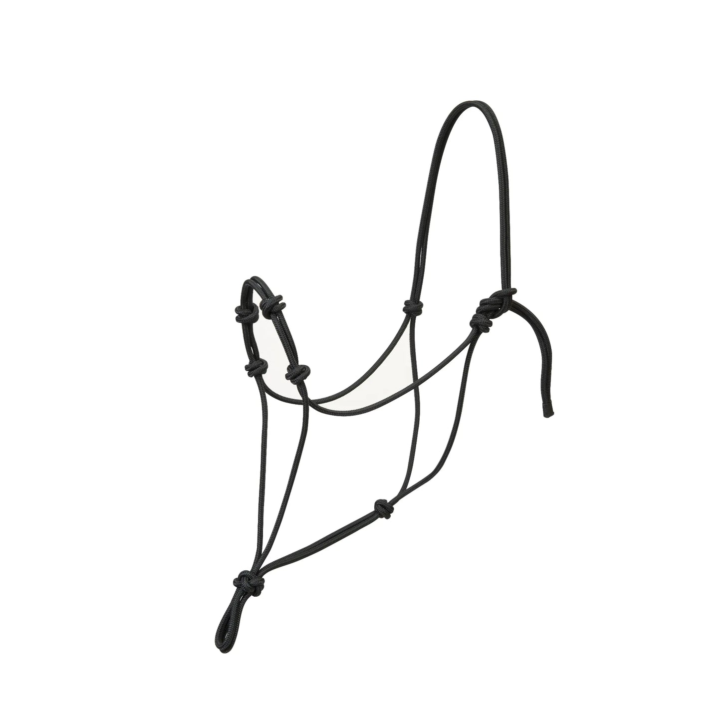 Weaver Leather Silvertip Four Knot Rope Halter in sleek black. This large training halter features extra pressure points on the nose for refined control and communication. Made from premium, durable cord, it’s a must-have for natural horsemanship, groundwork, and trail riding. High-quality horse tack designed for performance and longevity.