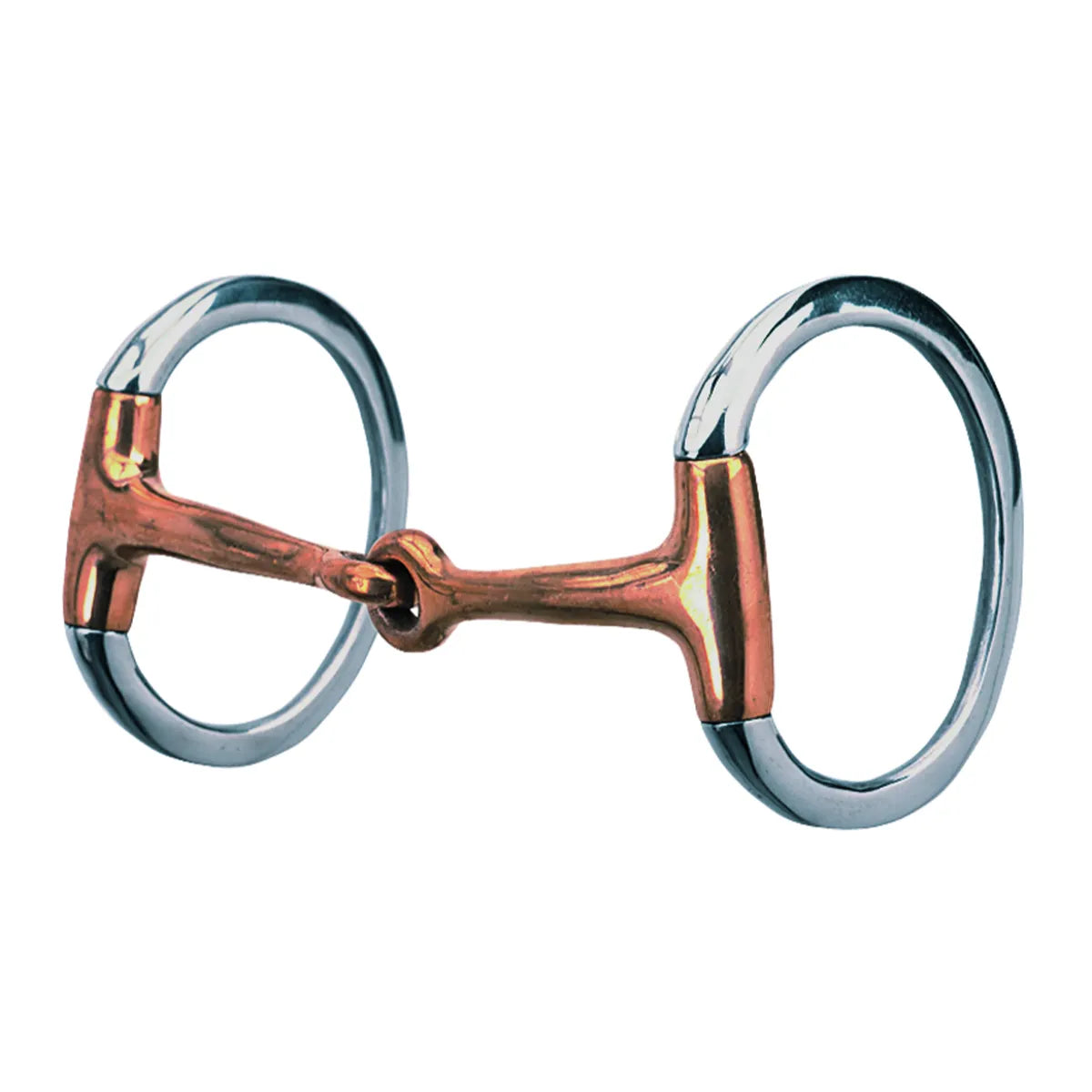 Weaver Leather 5" Copper Mouth Eggbutt Snaffle Bit for horses. This high-quality equestrian tack features durable stainless steel rings and a single-jointed copper mouthpiece designed to encourage salivation and bit acceptance. The fixed eggbutt cheeks provide stability and prevent pinching at the corners of the horse's mouth, making it an excellent choice for training and everyday riding.