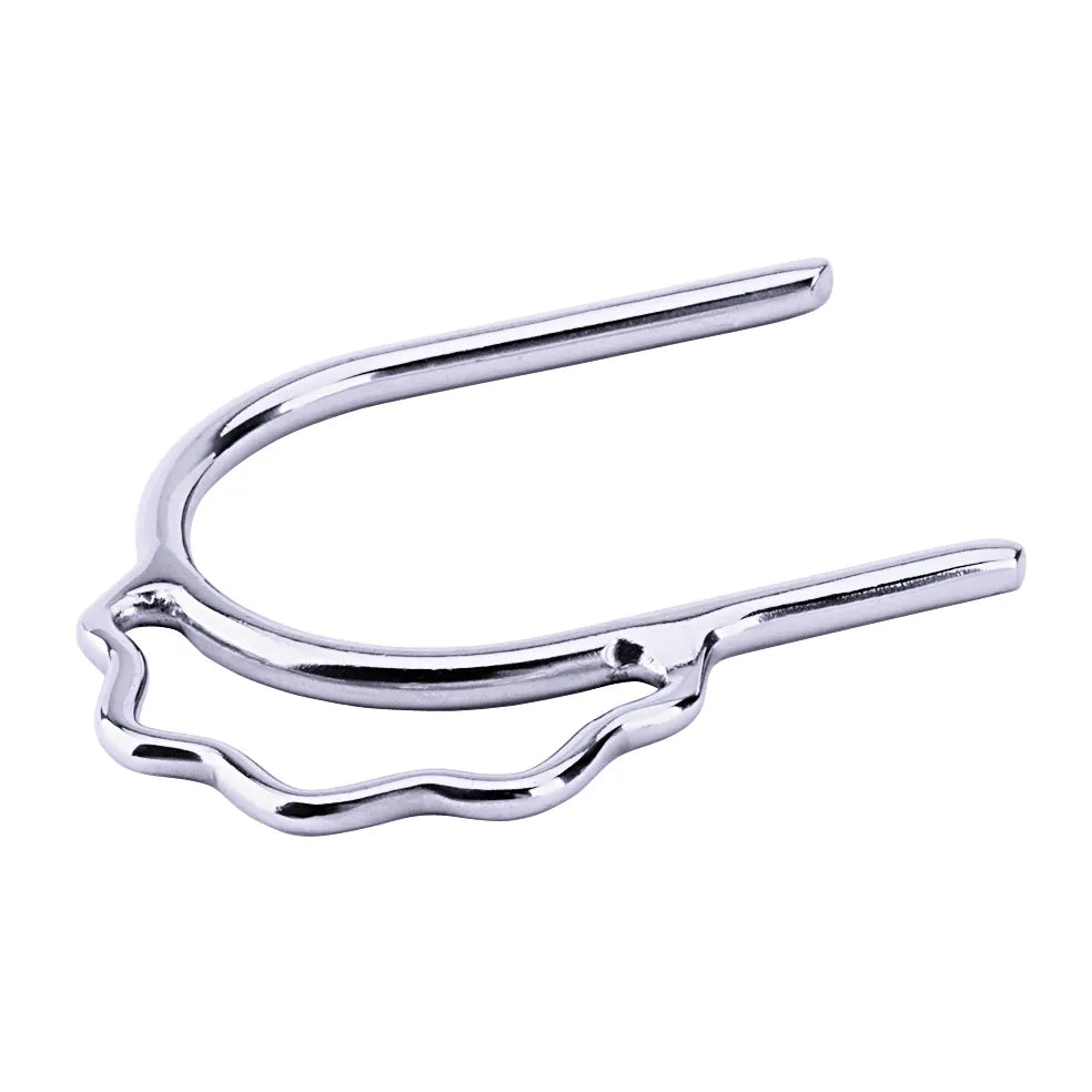 Weaver Leather Stainless Steel Lady Quick-On Barrel Spurs featuring a polished silver finish and a unique scalloped decorative edge. These sleek western spurs are designed for easy on-and-off use, making them perfect for barrel racing and competitive horse riding. Durable, high-quality equestrian gear for women riders seeking stylish and functional performance equipment in the arena.