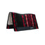 Weaver Leather Synergy Natural Fit Saddle Pad featuring a vibrant red, charcoal grey, and cream southwestern pattern. This premium Western saddle pad boasts a contoured topline for an anatomical fit, a moisture-wicking liner, and durable black leather wear leathers. Designed for ultimate horse comfort and shock absorption, it’s ideal for barrel racing, trail riding, and performance training. Professional-grade equestrian gear for style and durability.