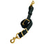 Durable Weaver Leather black synthetic tie down strap with classic brass swivel snaps and adjustable buckles. This weatherproof equestrian horse tack is designed for long-lasting performance and easy maintenance, making it an essential piece of training equipment for riders. Featuring a sleek black finish and antique gold-toned hardware, it's perfect for both western riding and daily barn use.