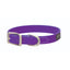 Purple Weaver Leather Terrain D.O.G. Brahma Webb Dog Collar featuring a durable, waterproof synthetic strap. This adventure-ready collar includes a brushed silver-tone buckle and a matching D-ring engraved with "TERRAIN D.O.G." for easy leash attachment. Vibrant and easy-to-clean, it's perfect for active dogs who love the outdoors. The stylish design is finished with contrast white stitching and a sleek logo patch.