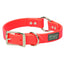 Weaver Leather Terrain D.O.G. Brahma Webb Hunting Dog Collar in high-visibility Blaze Orange. This 1" x 23" waterproof collar features a center safety ring, durable nickel-plated hardware, and a classic buckle design. Ideal for hunting, field training, and outdoor adventures, the odor-resistant synthetic leather is easy to clean and built for rugged terrain. A must-have for active dogs needing high-vis safety gear.