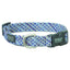Weaver Leather Terrain D.O.G. Dog Collar featuring a durable, stylish braided design in shades of blue, purple, and grey. This comfortable, high-performance collar includes a secure grey plastic side-release buckle and a sturdy silver aluminum D-ring. Perfect for active dogs and outdoor adventures, this rugged yet lightweight adjustable collar is built for durability and everyday use.