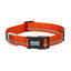 Weaver Leather Terrain D.O.G. Reflective Snap-n-Go Collar in blaze orange. This durable nylon dog collar features a high-visibility reflective strip for night safety, a black quick-release buckle, and a sturdy silver D-ring. Perfect for active pets, this adjustable orange collar combines safety and style for outdoor adventures, hiking, and evening walks. High-quality dog gear designed for visibility and security.
