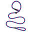Weaver Leather Terrain D.O.G. Slip Lead in vibrant teal, magenta, and purple braided rope. This ultimate dog training leash features durable rope construction with heavy-duty leather reinforcements and a sliding leather stopper. The integrated slip collar design is perfect for professional training, leash walking, and quick control. High-quality, durable dog lead with a metal O-ring and hand loop, ideal for active dogs and outdoor adventures.