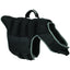 Weaver Leather Terrain Dog Swim Vest in black with grey trim. This durable dog life jacket features padded buoyancy panels, a sturdy top grab handle for quick rescue, and adjustable straps for a secure fit. Ideal for water safety during boating, swimming, and outdoor adventures, this vest combines style and functionality for your pet's protection.