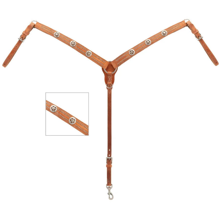 Weaver Leather Texas Star Tapered Breast Collar - Premium Western Leather Horse Tack - Average Horse Size