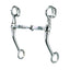 Weaver Leather Tom Thumb Snaffle Bit, 5-inch shiny stainless steel western horse bit. Features a jointed single-break mouthpiece and short, slightly curved shanks for mild leverage. An essential equestrian training tool for transitioning horses from a snaffle to a curb. High-quality silver-tone horse tack for western riding disciplines.