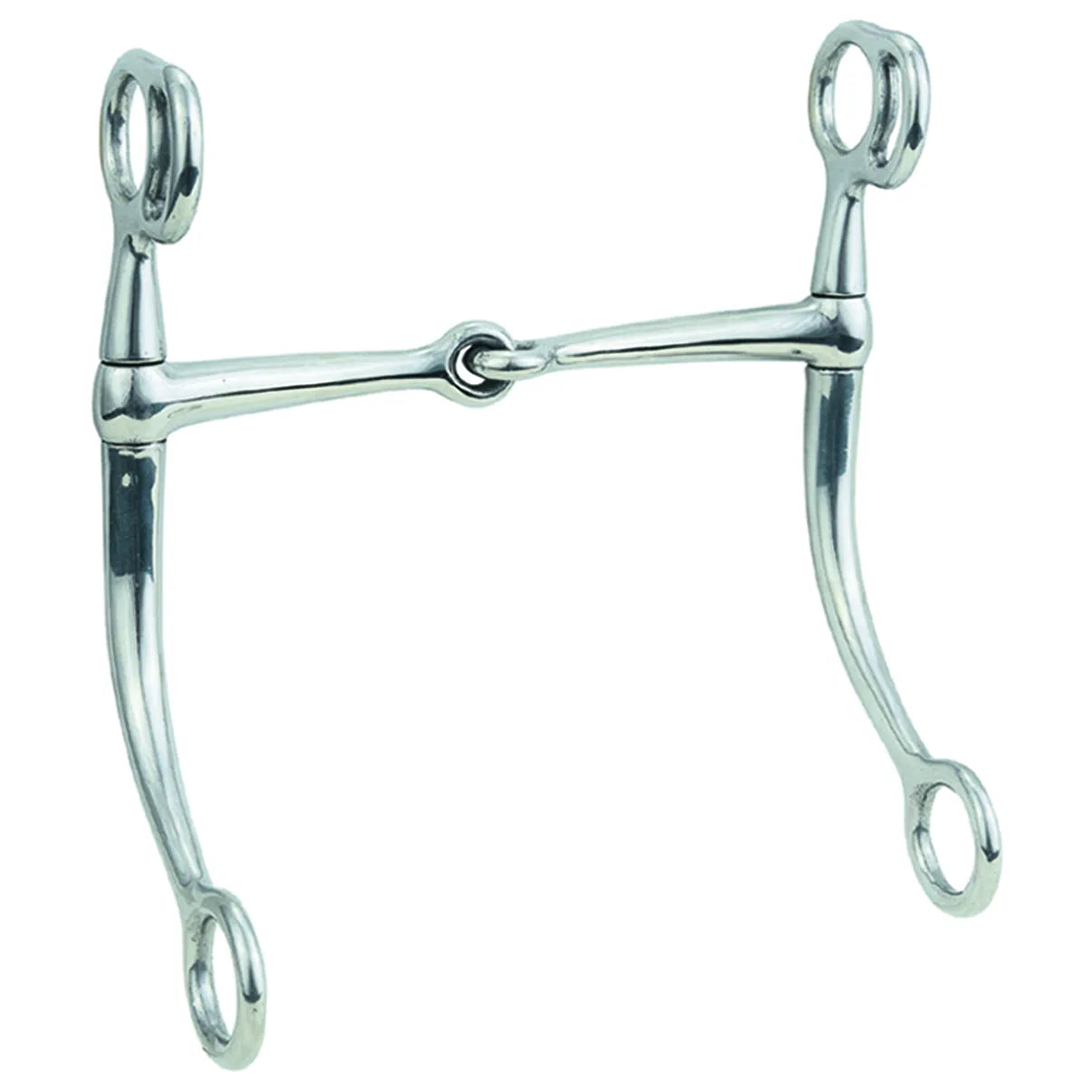 Weaver Leather Tom Thumb Snaffle Bit in polished stainless steel. This 6x8 western horse bit features a jointed mouthpiece and curved shanks to provide mild leverage and clear communication. A durable, rust-resistant equestrian essential perfect for training and daily western riding. Enhance your horse tack collection with this high-quality, professional-grade silver bit designed for performance and style.