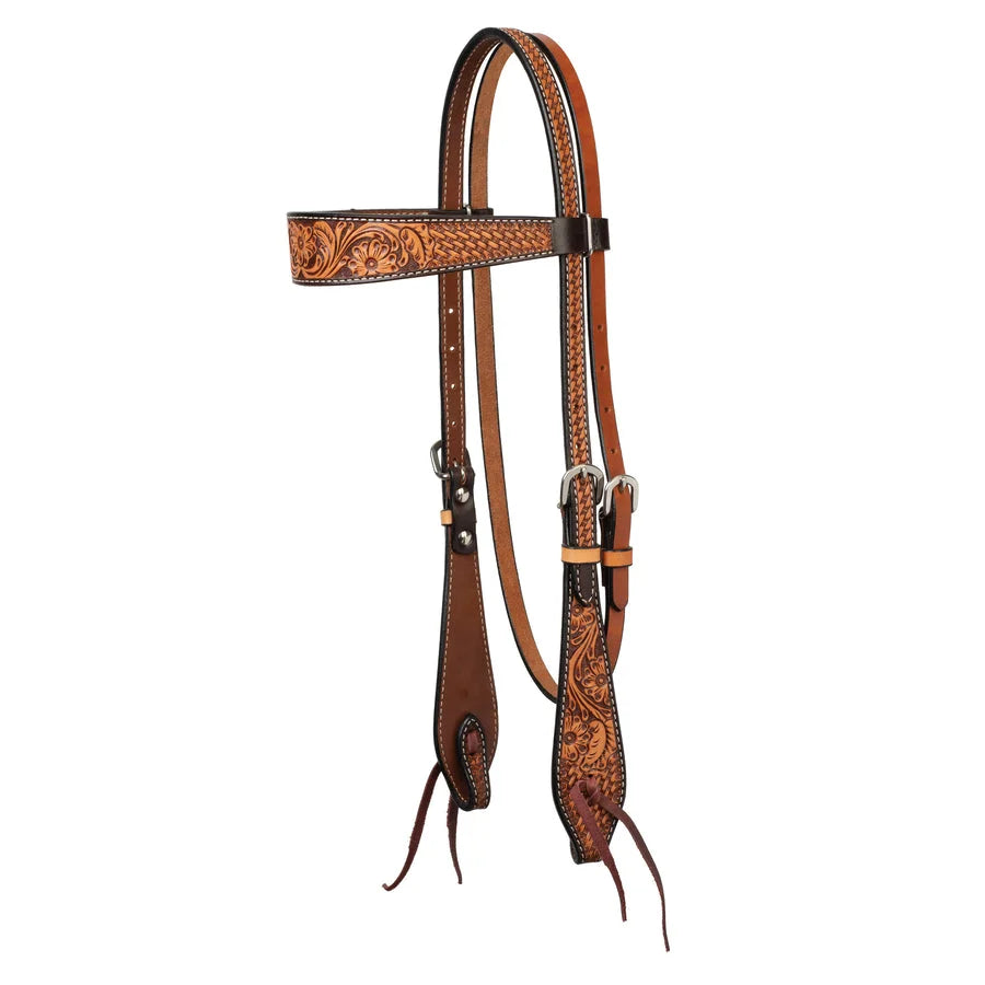 Weaver Leather Tooled Leather Browband Headstall - Premium Western Horse Size