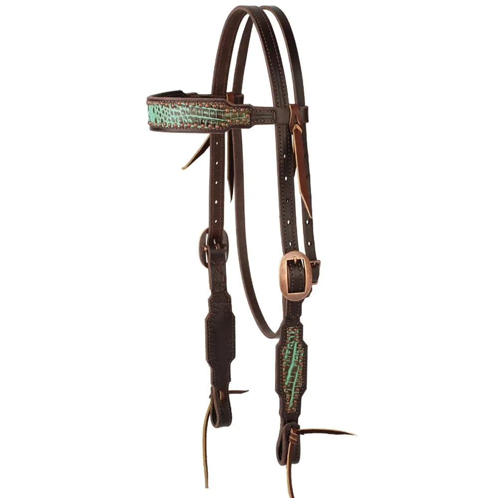 Weaver Leather Turquoise Croc Browband Headstall - Heavyweight Harness Leather