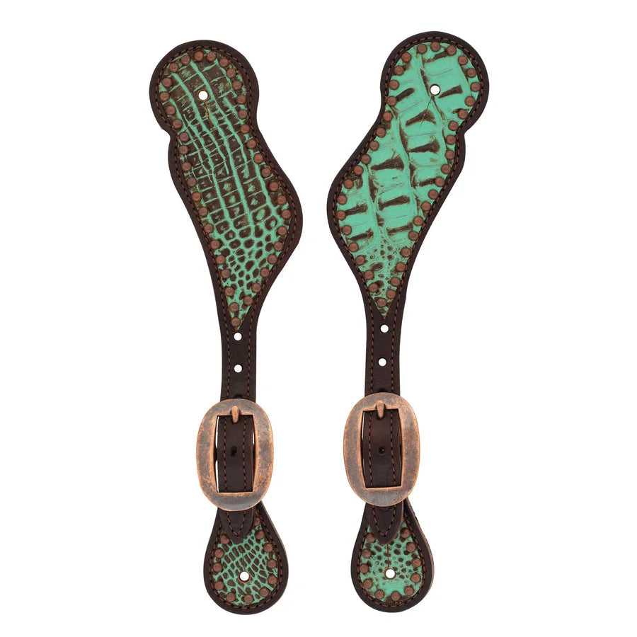 Weaver Leather Turquoise Crocodile Embossed Western Spur Straps - Regular Size