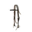 Weaver Leather Turquoise Cross Dark Oiled Browband Horse Headstall. Crafted from premium dark brown leather with white contrast stitching, this classic Western headstall features silver-tone buckles and tie-bit ends. High-quality equestrian tack ideal for training, ranch work, and daily riding. Durable and stylish gear for Western horses.