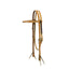 Weaver Leather Turquoise Cross Light Oil Headstall. A classic western browband headstall crafted from premium light oil leather with elegant white stitching. Features adjustable cheekpieces with durable stainless steel buckles and leather tie-bit ends. This high-quality equestrian essential offers a timeless look for trail riding or daily training.