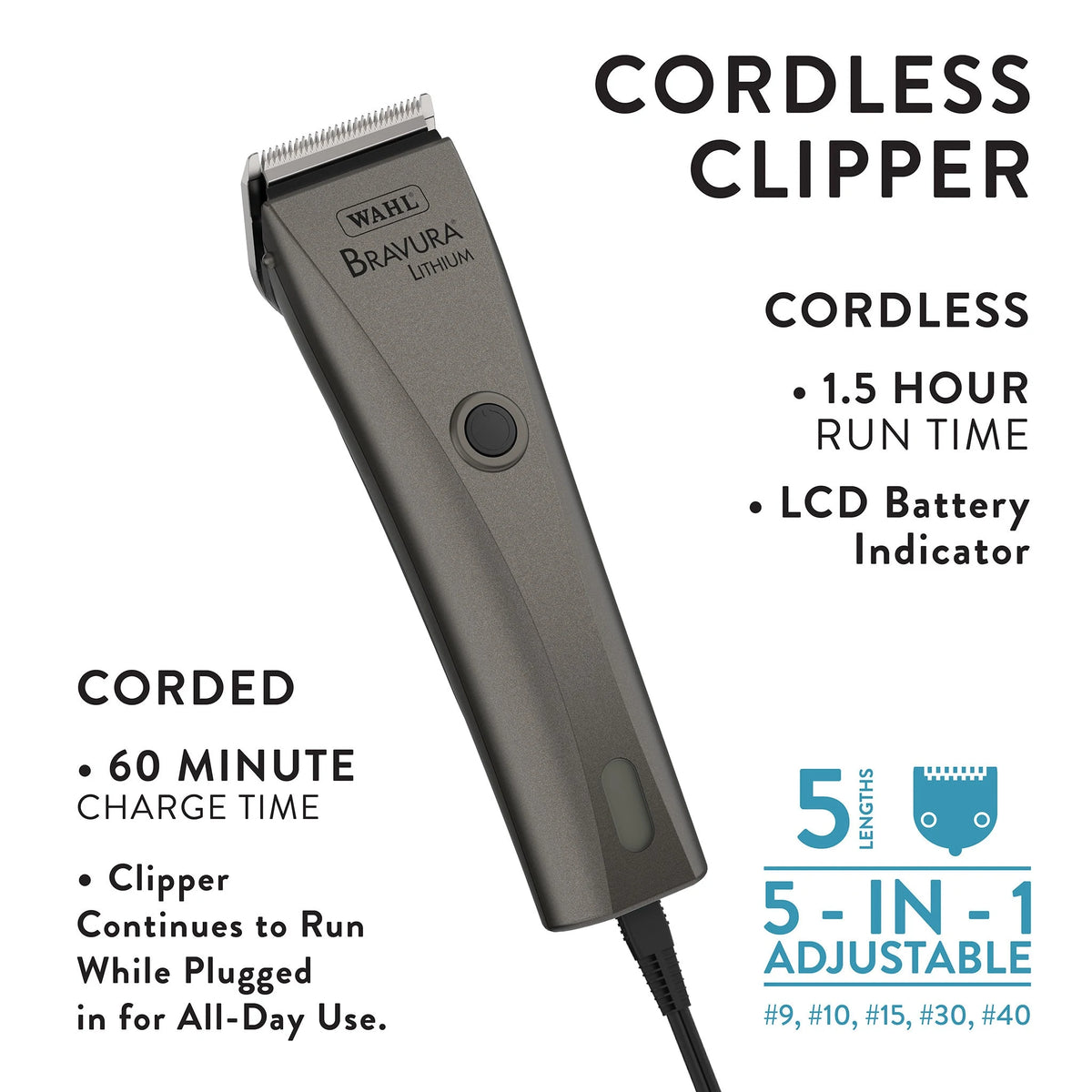 Weaver Leather Wahl® Bravura® Lithium Cordless Clipper, Gunmetal