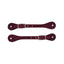 Weaver Leather Women's Burgundy Latigo Spur Straps featuring premium, durable dark red leather and adjustable stainless steel buckles. These elegant western riding accessories showcase a sleek profile with rounded ends and pre-cut holes for easy attachment. High-quality, stylish horse tack ideal for daily training or show ring performance.