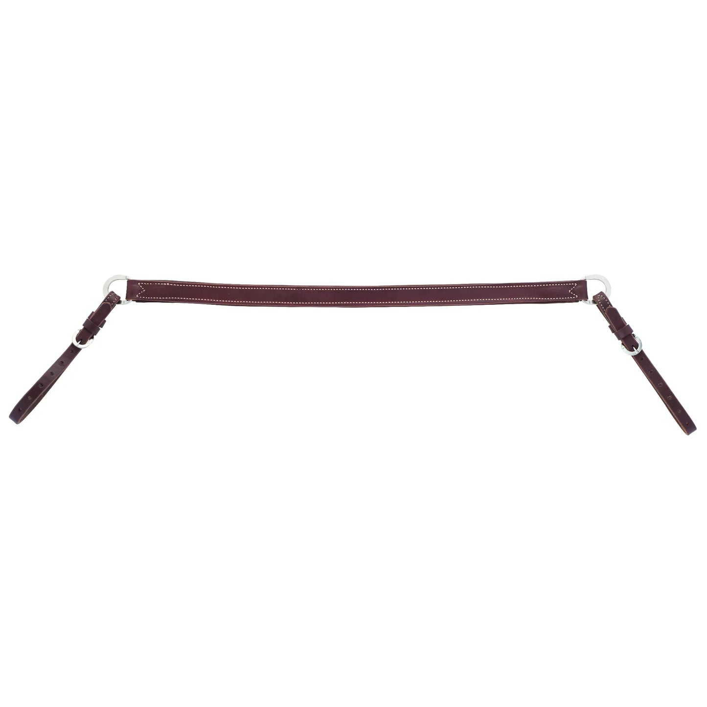 Weaver Leather Working Tack Breast Collar in a rich burgundy finish. This durable single-ply oiled leather breast collar features high-contrast white stitching and sturdy silver-tone hardware. Designed for functionality and a classic western look, the adjustable straps ensure a secure fit for ranch work, trail riding, or everyday training. A high-quality piece of horse tack perfect for any equestrian’s collection.