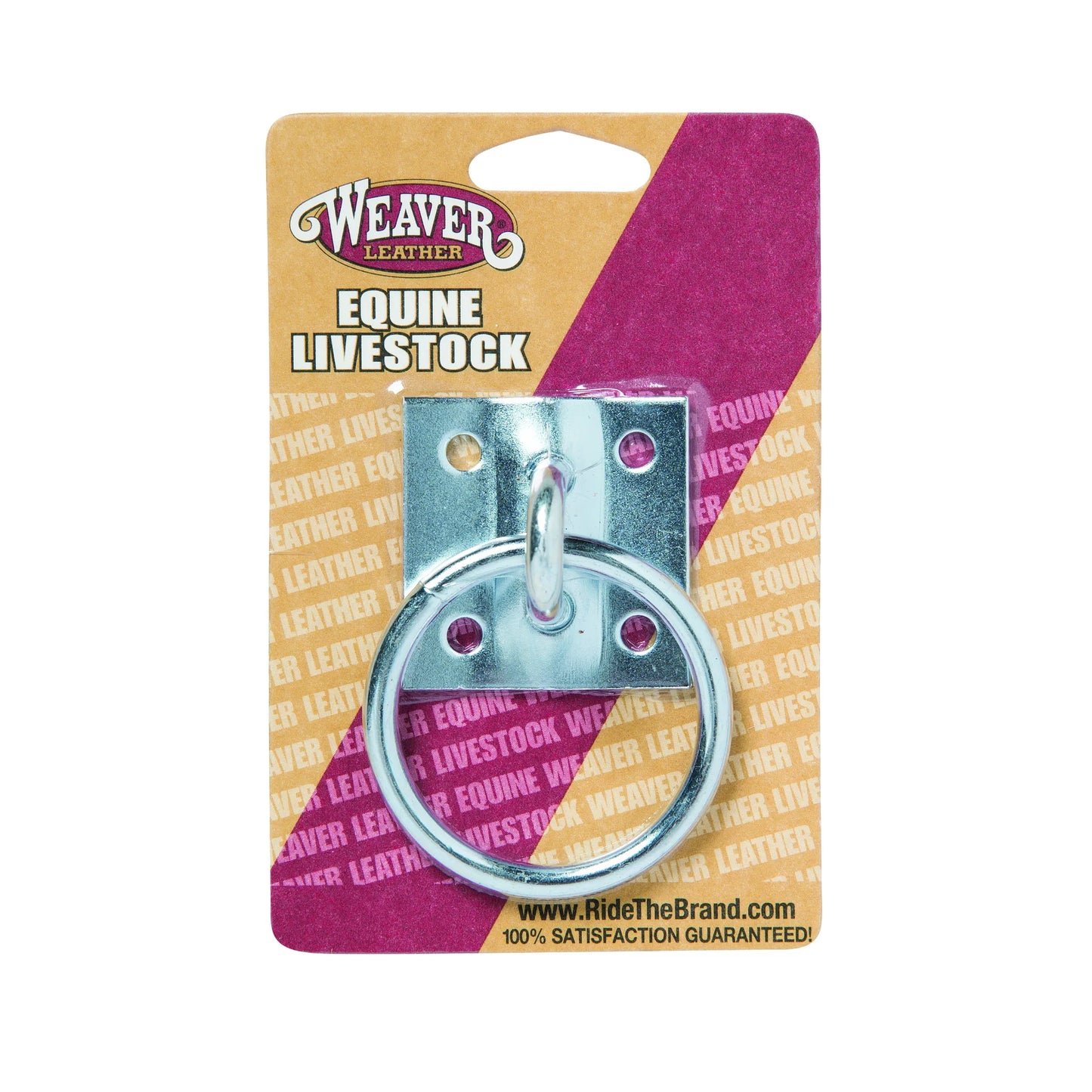 Weaver Leather ZP Tie Ring Plate, a secure silver zinc-plated tying solution for equine and livestock. Features a durable square metal plate with four pre-drilled mounting holes and a heavy-duty large ring. Ideal for horse stalls, barns, and trailers to provide a safe and reliable tie-up point. Professional-grade barn hardware designed for strength and long-lasting performance.
