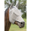 Weaver Nose/Ear Cover Fly Mask Xtend Close Small on a bay horse. This light gray horse fly mask features fine mesh for visibility, integrated ear covers, and an extended nose piece for full UV and insect protection. The design includes soft fleece-lined edges for comfort and a secure fit. Perfect for small horses, this equestrian accessory provides durable pasture protection against flies, gnats, and pests.