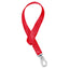Red Weaver Nylon Bucket Strap featuring a durable silver-tone swivel snap hook and reinforced box stitching. This heavy-duty red nylon strap is designed for barn and trailer organization, securely hanging water or feed buckets in horse stalls. A must-have accessory for any equestrian stable setup.