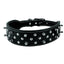Black leather Weaver Pet Spike Collar featuring sharp silver metallic spikes and smooth rounded studs. This stylish, heavy-duty dog collar is crafted with durable white stitching and a sturdy metal buckle with a D-ring for leash attachment. A high-quality, wide leather pet accessory designed for strength and an edgy look, perfect for medium to large dog breeds.