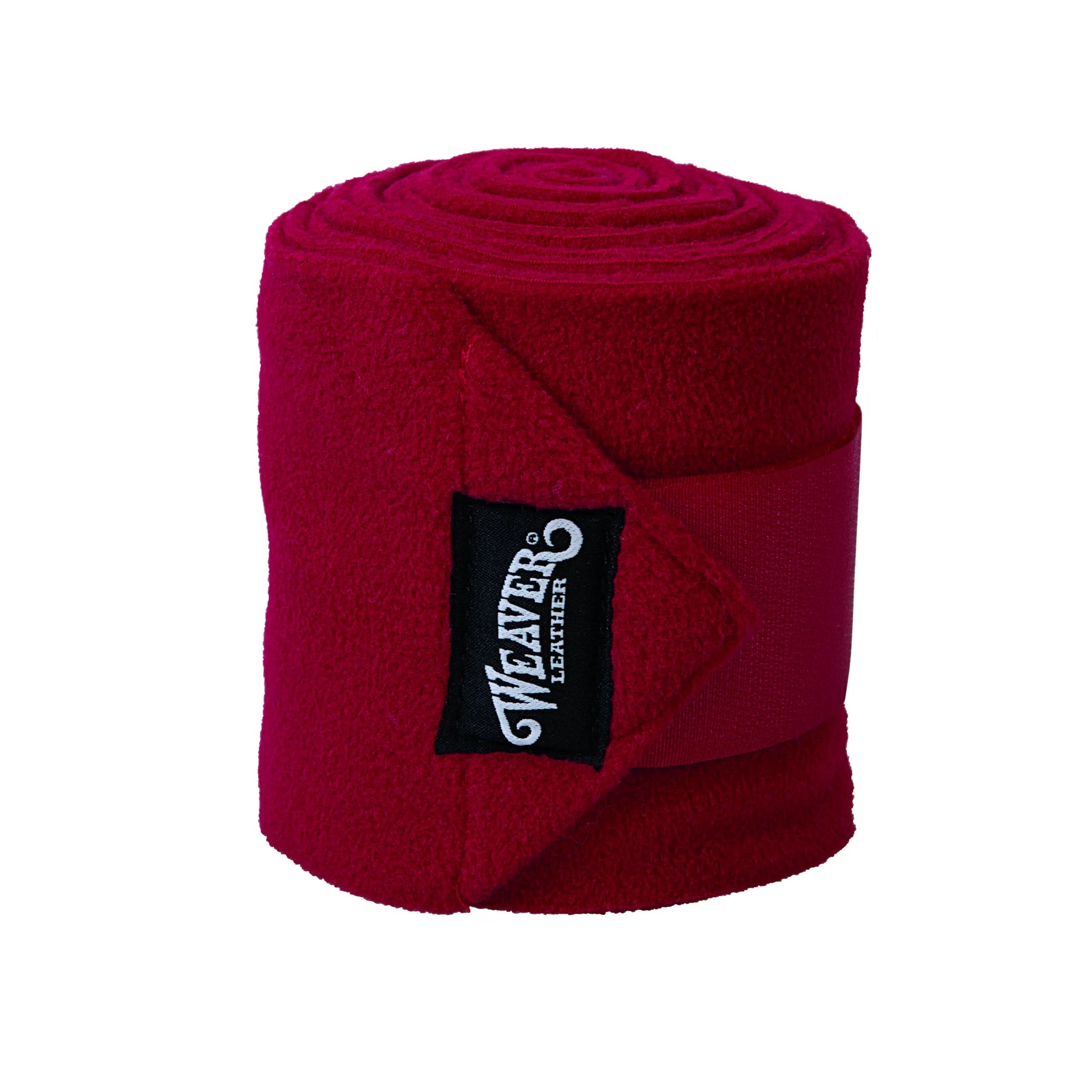 Vibrant red Weaver Leather polo leg wrap for horses, made from soft, high-quality brushed fleece. This protective equestrian gear features a durable hook-and-loop closure with a signature black Weaver logo patch. Ideal for providing support and protection during exercise, training, or trail riding. A stylish and functional addition to any horse's tack collection, these red polo wraps are sold in a convenient 4-pack.