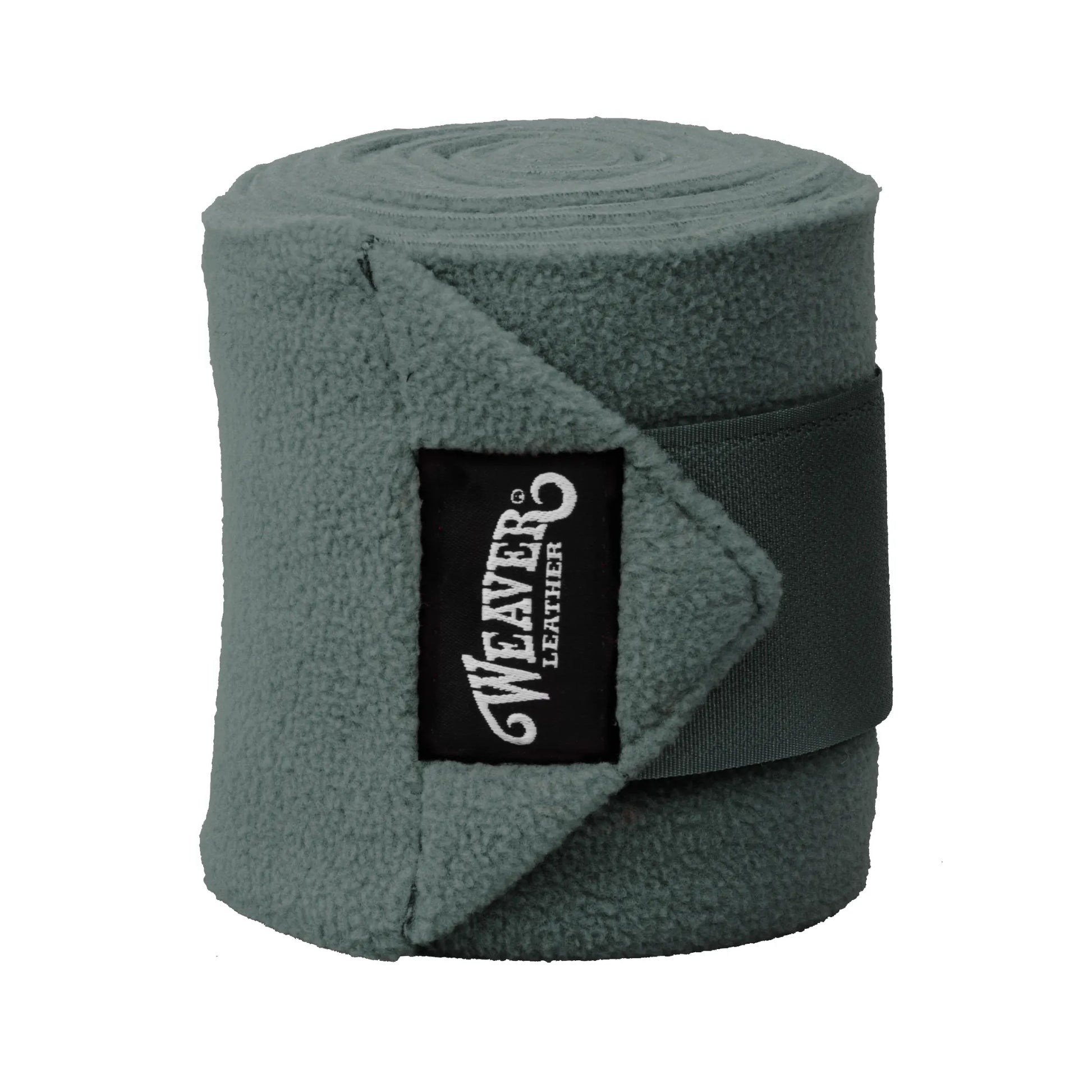 Single roll of Weaver Polo Leg Wraps in a versatile Steel grey-green color, crafted from soft, protective fleece. Featuring a secure hook and loop fastener with a Weaver Leather logo patch, these wraps provide critical leg support and protection for horses during exercise or training. A high-quality equestrian accessory essential for any horse owner’s leg care routine.