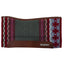 Weaver Synergy Contoured Performance Saddle Pad in charcoal, gray, and taupe. This 33x38 western saddle pad features a vibrant hand-woven wool topper with a southwestern pattern of red stars and white zig-zags. Designed with a contoured spine and durable brown leather wear leathers, it offers both professional-grade shock absorption and classic western style for trail or arena use.