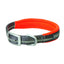Weaver Terrain D.O.G. Reflective Dog Collar featuring durable dark gray nylon webbing with reflective lime green stitching for low-light safety. This adventure-ready collar is lined with vibrant neon orange neoprene padding for maximum comfort during outdoor activities. Equipped with a rugged silver-tone metal buckle and D-ring, it’s a high-visibility, heavy-duty choice for active dogs on the trail.
