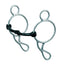 Wonder Bit featuring a black sweet iron jointed snaffle mouthpiece and silver stainless steel 7-inch shanks. This gentle horse bit features a 5.5-inch mouth design, offering precise control and communication for riders. The unique multiple-ring cheekpiece allows for various rein settings, making it a versatile equestrian training tool. High-quality, polished horse tack ideal for western or english riding disciplines.